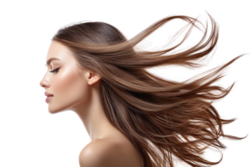 Radiant Beauty: Profile of a Woman with Flowing Brown Hair 
