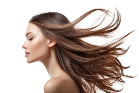 Radiant Beauty: Profile of a Woman with Flowing Brown Hair 