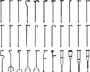 Black silhouettes of sticks and crutches  