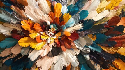 Colorful Abstract Display of Feather Art with Vibrant Textures