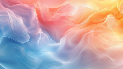 Obraz premium Delicate flowing abstract background in soft pink, orange, and blue tones with copy space