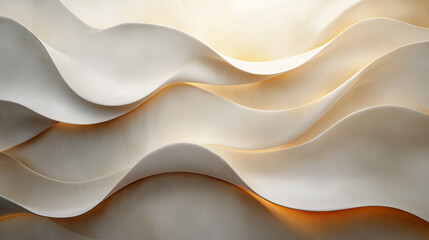 Obraz premium Elegant textured waves in white and cream shades showcasing a sophisticated design with warm lighting and copy space