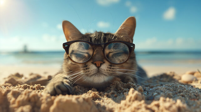 sleppy cat on the beach