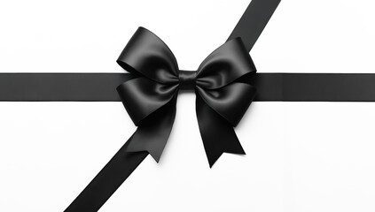Fototapeta premium Black gift ribbon with bow isolated on white background.