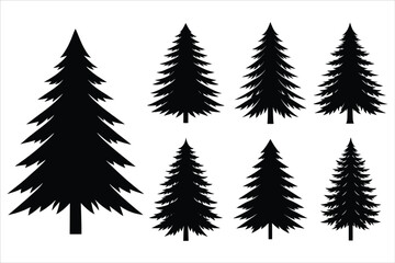 Black Pine Tree Vector Silhouette for Nature Art
