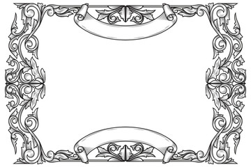 Decorative monochrome ornate retro floral blank frame