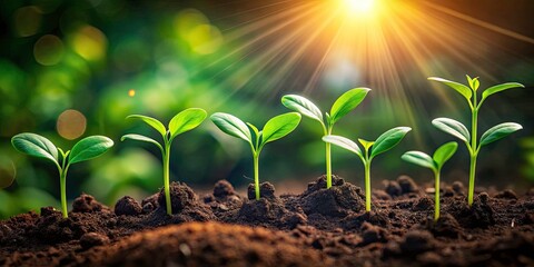Business Growth and Success: Seedlings Emerging from Rich Soil, Symbolizing Development and Profit in a Flourishing Environment