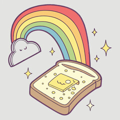 A floating piece of toast with holographic butter melting on it, emitting tiny rainbows