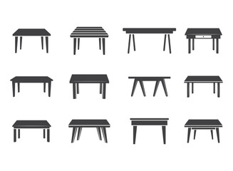 Table furniture icon set collection in flat style. Wooden table vector illustration on isolated background. Dinner desk sign business concept.