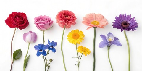 A Row of Vibrant Blossoms Arranged in a Spectrum of Colors from Red to Violet
