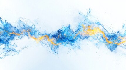 Abstract electric currents and sparks in shades of blue and yellow, set against a clean white background
