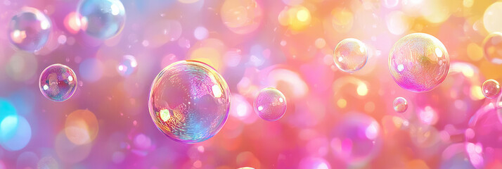 Bubbles with iridescent colors floating in the air, generative AI