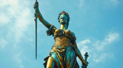 Fototapeta premium Lady Justice Statue Law Justice Blindfolded Figure Sword Scales Equity Fairness Legal Court Symbol