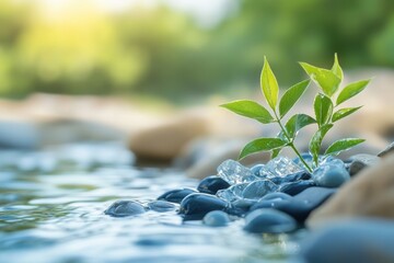 zen stones and green leaves