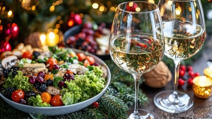 Naklejka premium Cozy Dinner Gathering Home Dining Room Food Photography Warm Atmosphere Close-Up View Relaxing Concept