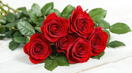 Obraz premium Romantic Gesture Red Roses Floral Arrangement Copy Space Minimalist Setting Close-Up View Love Symbol