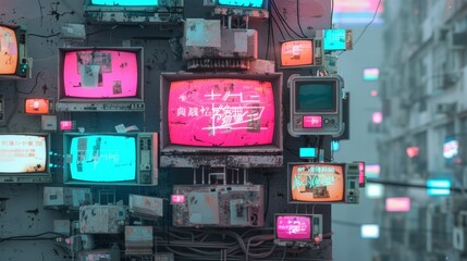 Dystopian Cityscape of Deception: Revealing Fraudulent Activities in Futuristic Metropolis with Holographic Ads and False Promises - Digital Art Illustration
