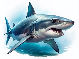 Fototapeta premium Illustrated Shark, White Background, Bright Colors, Detailed, Professional