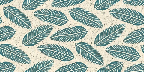 Seamless Teal Leaf Pattern with Vintage Texture A Retro Botanical Design Ideal for Fabric, Wallpaper, and Packaging