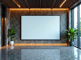 Modern Lobby Interior with Blank Display, Deep Mood, Professional AI Art