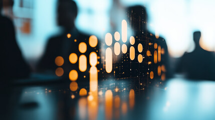 Business Team Discussing Data Analytics With Modern Technological Overlays in a Bright Office Setting During the Day