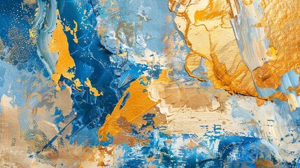 Blue gold beige orange brown in an grade abstract
