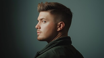 Obraz premium portrait of a man on a grey background side view
