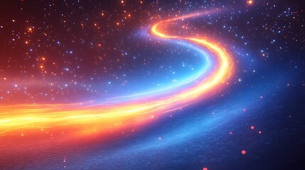Obraz premium Abstract cosmic swirl of blue and orange light trails in space.