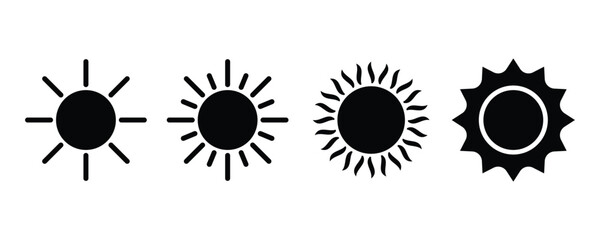 Sun icons collection. Sunshine vector sign. Shine sun ray set. Sun icons vector isolated on white background. 