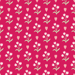 Seamless pattern of doodle hearts and flowers, on isolated background. Romantic love design for celebration Valentine’s Day, wedding, mother’s day. For greeting cards, scrapbooking or home decor.