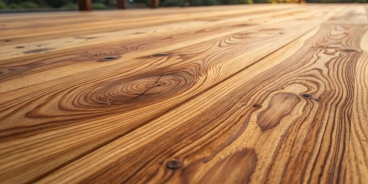 Warm-toned wooden planks arranged in parallel lines, showcasing the natural wood grain and knots, creating a textured surface ideal for background use.