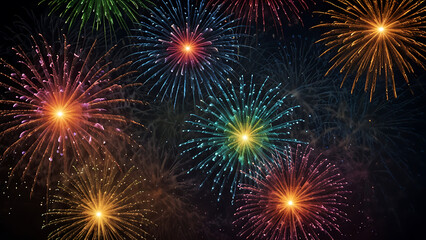 Fototapeta premium DIfferent colros and types of fireworks in the sky background 