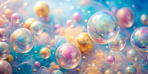 Ethereal Bubbles Float in a Dreamlike Pastel-Colored Sky, a Serene and Magical Scene