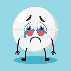 cute cry expression of drug tablet cartoon character