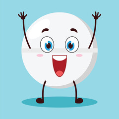 cute rise hand happy expression of drug tablet cartoon character