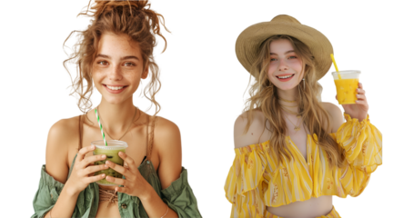 Attractive woman with glass of juice in hand