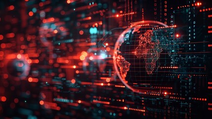 Fototapeta premium Cyber security symbols on digital globe with glowing connections, symbolizing technology, data, and a global network.