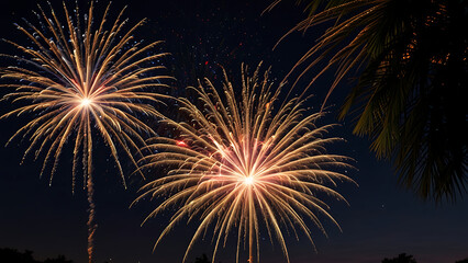 DIfferent colros and types of fireworks in the sky background	