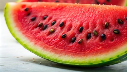 Macro Watermelon Slice Photography: Close-up Top View of Juicy Red Watermelon on White Background