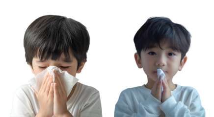 Children with flu on transparent background