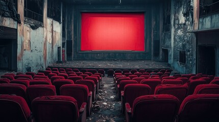 Fototapeta premium Old damaged abandoned theater or cinema