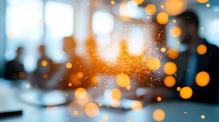 Networking and Collaboration During a Business Meeting With a Digital Overlay of Connected Nodes in a Modern Office Setting