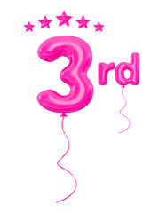 3 Year Anniversary Pink Balloon Number