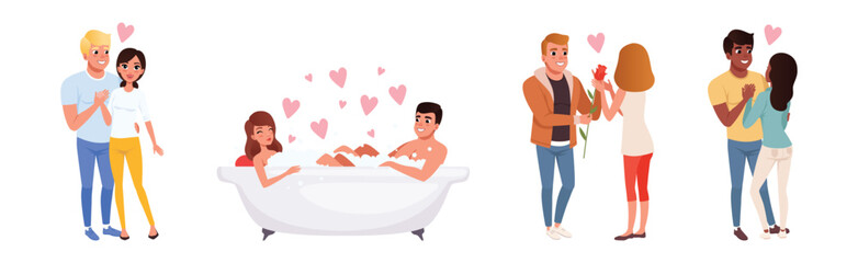 Man and Woman Couple Together Feel Love Vector Set