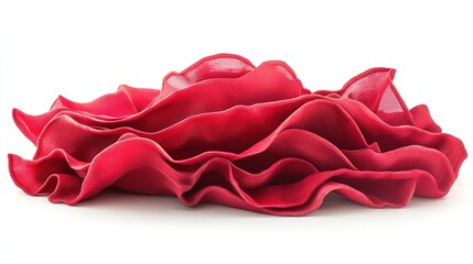 Red silk fabric cascading in layers, creating a luxurious and textured composition.