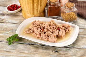 Canned tuna fish in the bowl