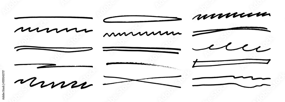 Fototapete underline stroke marker felt pen scribbles doodle line collection. hand drawn outline sketch wave br