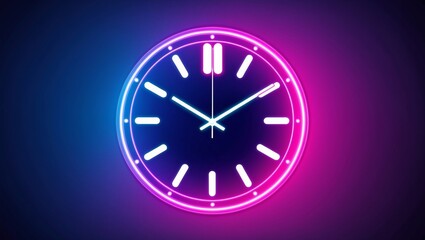Digital futuristic clock light effect. Glowing clock silhouette. Modern illustration of laser blue neon clock.