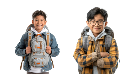 Portrait of children going to school isolated on white background