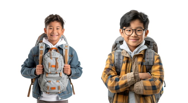 Portrait of children going to school isolated on white background
